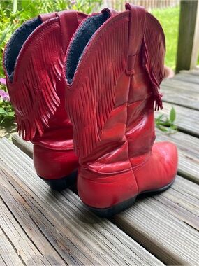 Laredo kids SZ 1 Red Leather Fringe Cowboy Boots Made in USA 🇺🇸